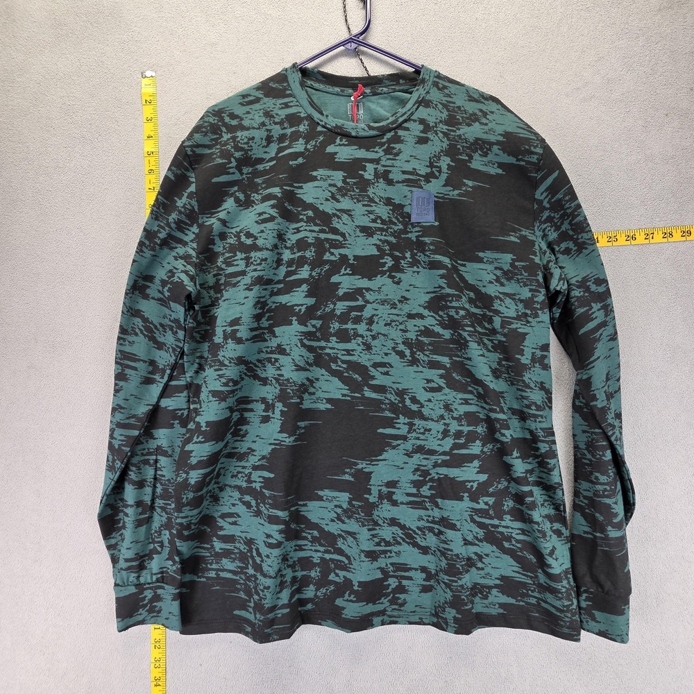 NWT Topo Designs Shirt Mens XL Green Graphic Tee Splintered Long Sleeve Black